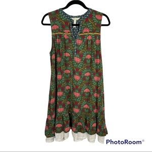 Matilda Jane Breaking New Ground Olive Green Floral Print Sleeveless Dress Sz L